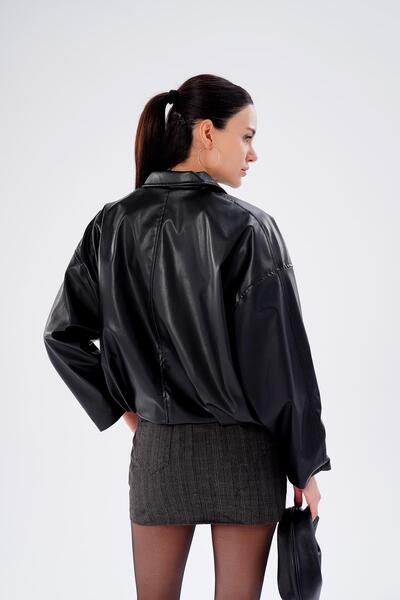 ŞİMAL Women's Belt Detailed Leather Jacket 255441 -