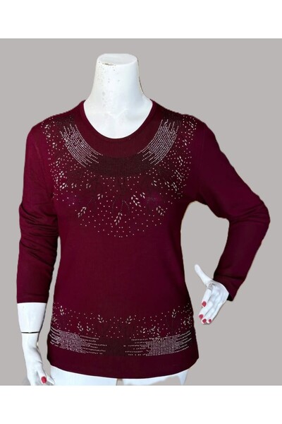Gündoğan Luxury Stone Embroidered Long Sleeve Clover Fabric Mother Blouse