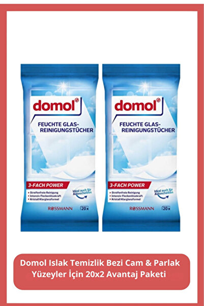 DOMOL Islak Temizlik Bezi Cam & Parlak Yüzeyler İçin 20x2 Avantaj Paketi