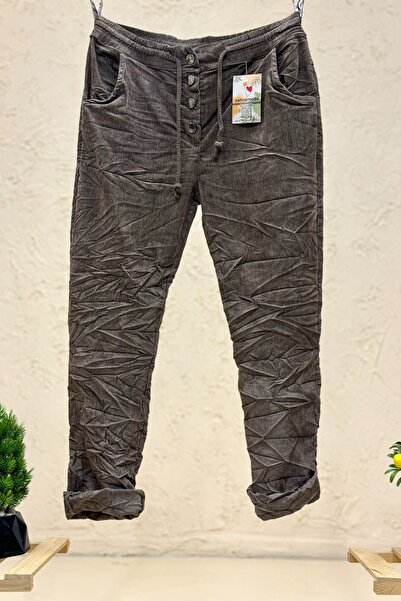 sahnemoda Metal buttoned laced imported velvet trousers