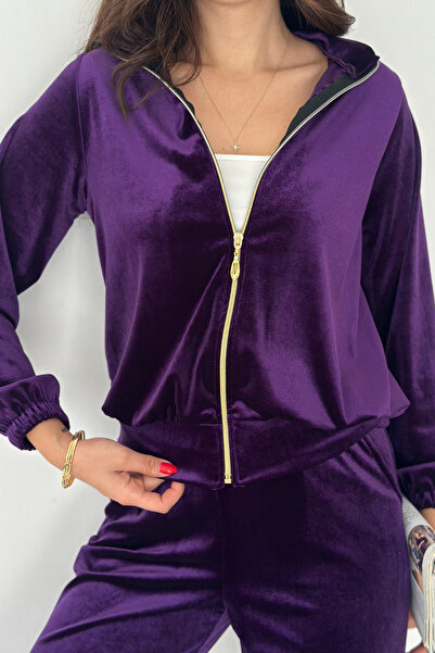 MODAMİNEM Women's Zippered Velvet Tracksuit Set