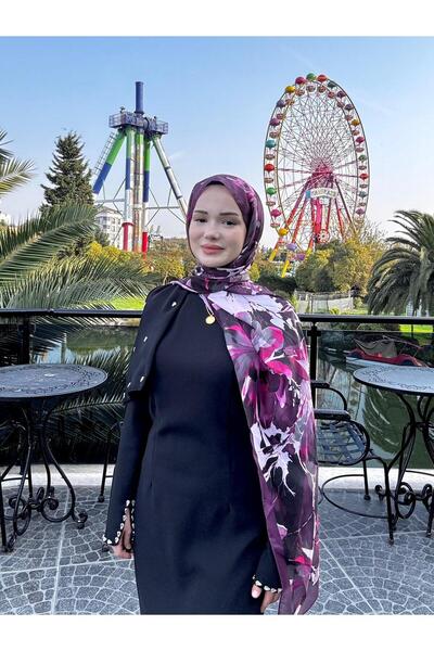 CUOCA LOUNGE Çiçek Desenli Mor İnce Vual Şal