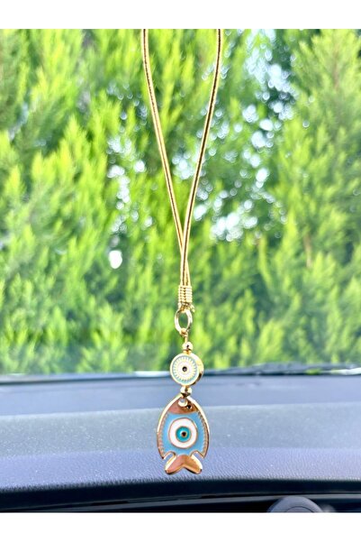 Azrua Gilded Light Blue Fish Car Mirror Ornament Car Charm Bag Accessory