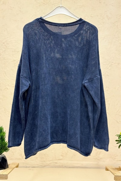 sahnemoda Long sleeve cotton sweater with pockets and tassels