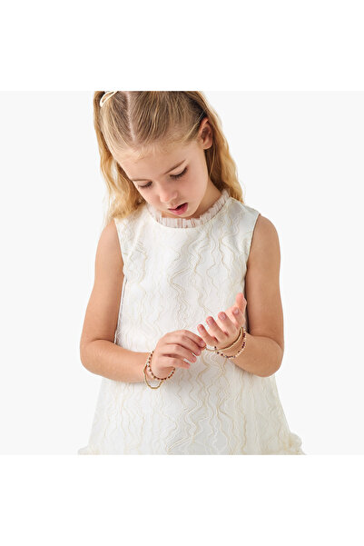 Juniors Textured Sleeveless Prom Dress with Tulle Detail