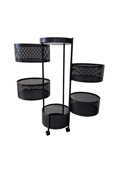 ECARLA Rotating shelf, 5 levels, with metal baskets and wheels, 33 x 90.5 cm, matte black, SZ33,