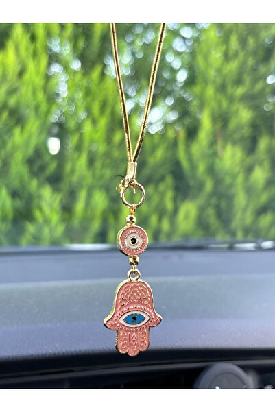 Azrua Gilded Pink Hand of Fatima Metal Car Mirror Ornament Car Charm Bag Accessory