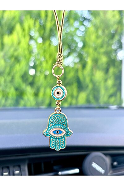 Azrua Gilded Turquoise Hand of Fatima Metal Car Mirror Ornament Car Charm Bag Accessory