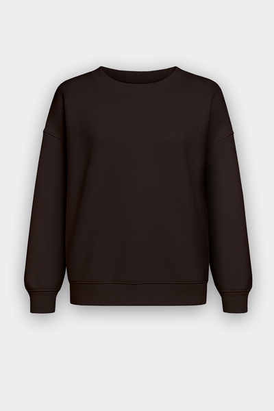Amia&Co. Bitter Brown Crew Neck Printed Fleece-Lined Oversized Sweatshirt