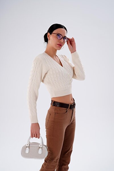 ŞİMAL Women's Knitted Pattern Double-Breasted Collar Knitwear Knitted Sweater 255152 -