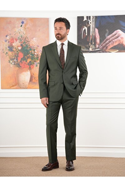 PAREZ Erkek Regular İtalyan Stil Yünlü Mono Yaka Takım Elbise Ceket Pantolon - XPRZCOM8412