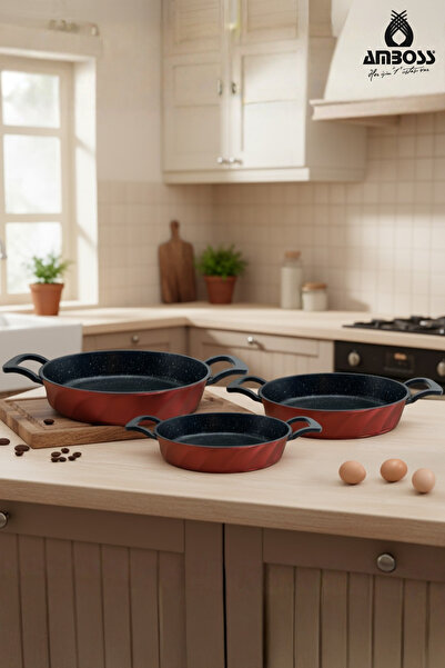 Amboss Vento 3 Piece Cast Iron Sauna Omelette Set (Red)