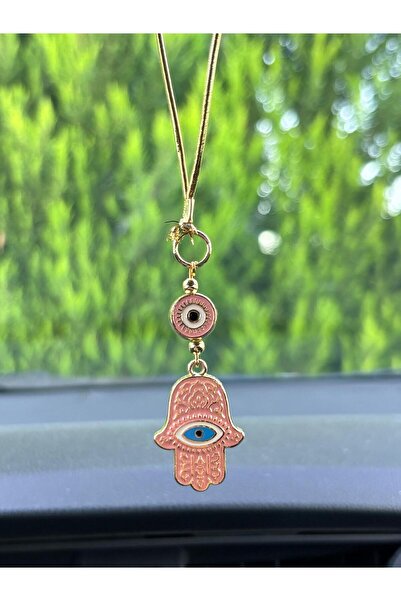 Azrua Gilded Pink Hand of Fatima Metal Car Mirror Ornament Car Charm Bag Accessory
