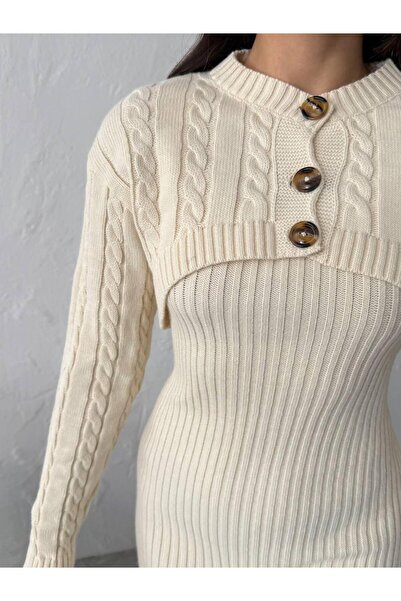 NEWCO Σετ Μίνι Φόρεμα με κοτλέ Ζαρτιέρες και Ζακέτα Μπολέρο Διπλό Πλεκτό Σετ