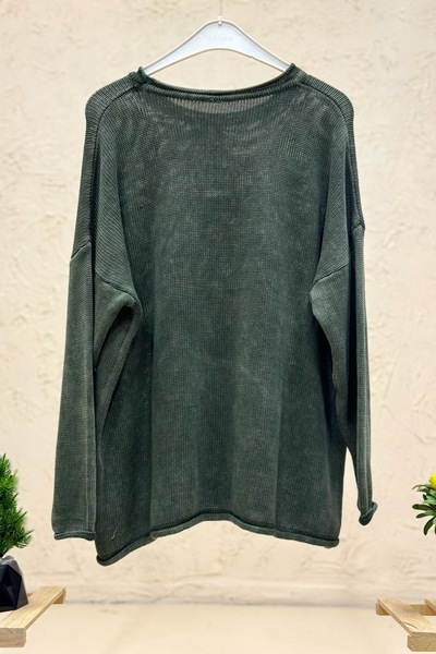 sahnemoda Long sleeve cotton sweater with pockets and tassels