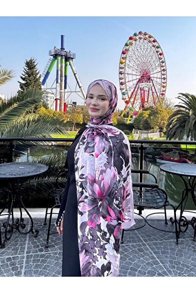 CUOCA LOUNGE Çiçek Desenli Bej - Fuşya İnce Vual Şal