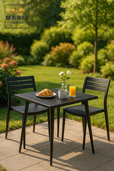 MARIA HOMES Modern Square Outdoor Table | Black Patio, Garden, Dining Furniture | Durable & Stylish