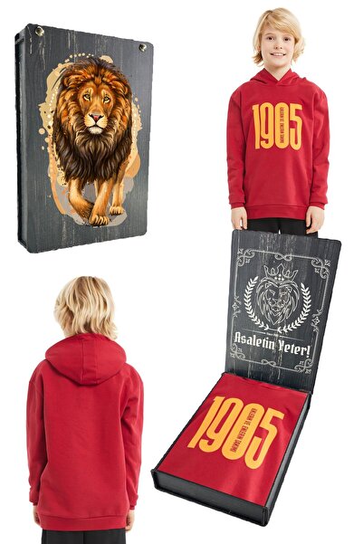 Galatasaray Tricou cu glugă Original Licențiat Roșu 1905 pentru Copii cu cutie din lemn