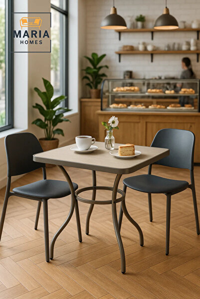 MARIA HOMES طاولة طعام خارجية مربعة | أثاث معدني عصري باللون البيج للفناء والحديقة والشرفة