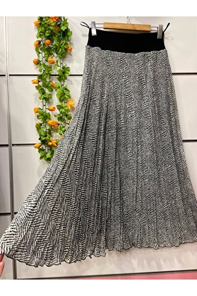 edu collection Patterned Chiffon Bohe Bell Skirt with Lining