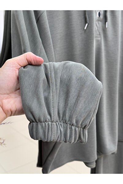 MİHRA STORE Darby Front Snap Hooded Pique Pants Set-Nl636.1 Khaki