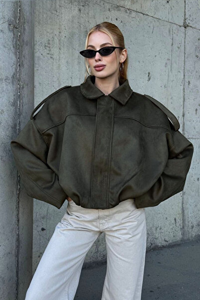 Moderk Zr Model Suede Viral Oversized Lined Bomber Jacket Coat Women