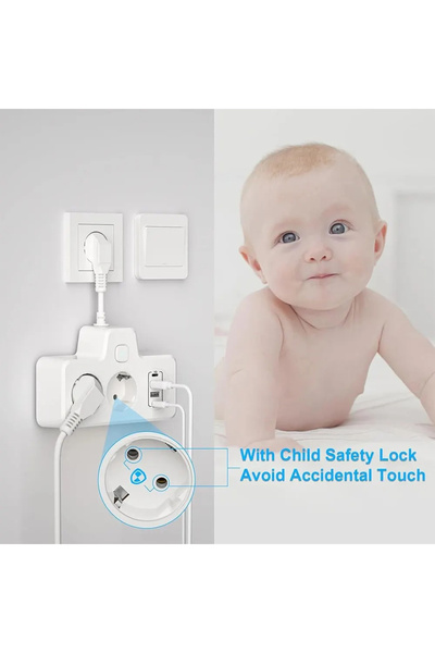 AdyMel Multifunctional Power Strip with Night Light, PD 20W, 2x USB-C, 2x USB, White