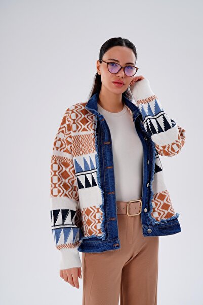 ŞİMAL Women's Denim Detailed Patterned Jacket 255172 -
