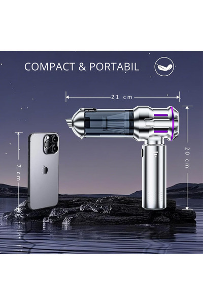 Skyline Orbion Portable Car Vacuum Cleaner 4 functions: Suction, Blowing, Inflating, Vacuuming. Brushless, USB-C, 16,000PA