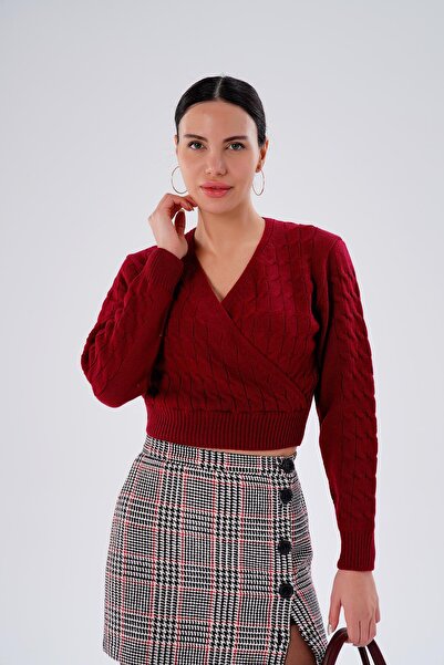 ŞİMAL Women's Knitted Pattern Double-Breasted Collar Knitwear Knitted Sweater 255152 -