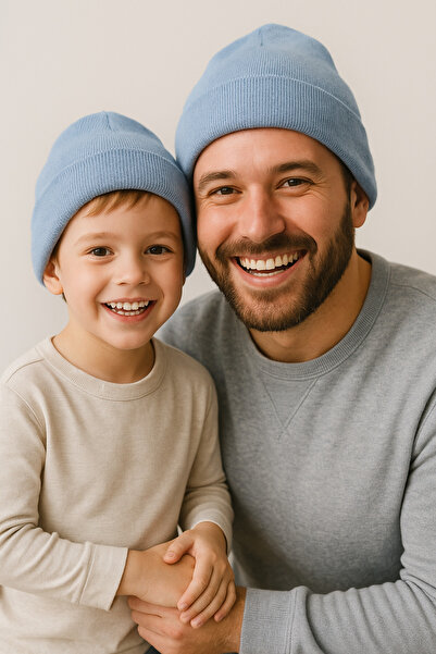 MYZİ STORE Beretă combinată tată și fiu – Căciulă tricotată (Set de 2)