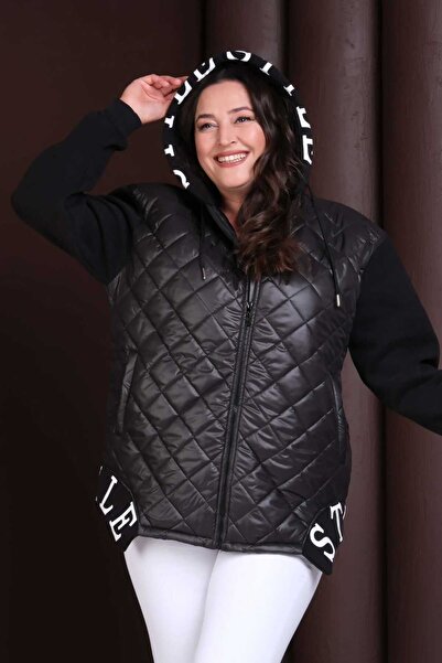 tarzımsüper Plus Size Women's 3 Thread K Hooded Quilted Coat – Fabric Sleeves, Warm and Comfortable Casual Outerwear