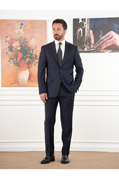 PAREZ Erkek Regular İtalyan Stil Yünlü Mono Yaka Takım Elbise Ceket Pantolon - XPRZCOM8412