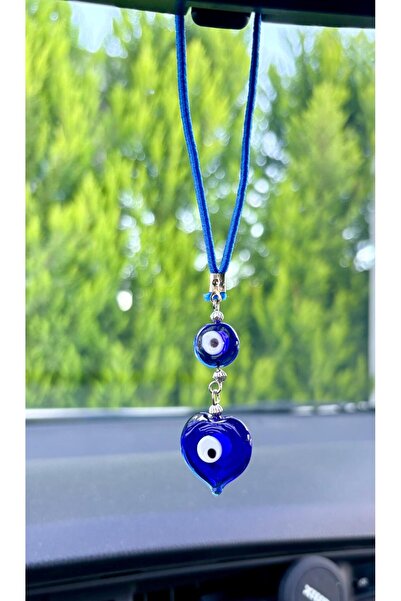 Azrua Orange Navy Blue Heart Evil Eye Beaded Car Mirror Ornament Car Charm Bag Accessory