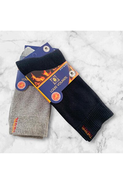 Miyakidsworld Men's Winter Thermal Towel Cotton Long Stitch-Free 2 Pairs Perfumed Gray&Black