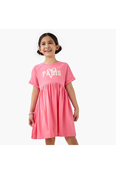 Juniors Typographic Print Dress with Raglan Sleeves