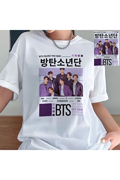 barsdepo BTS Baskılı Tişört, Oversize Unisex Tişört Çocuk / Yetişkin
