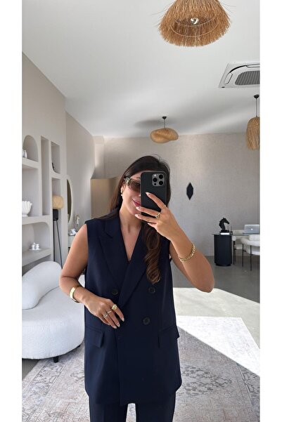 Buket Teke Navy Blue Fabric Lined Vest
