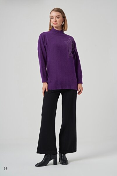 Nuss Nakışlı Angora Tunik Ön;70 Arka;80 cm