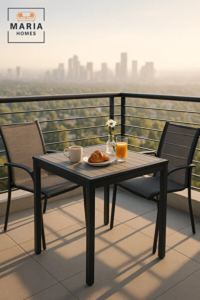 MARIA HOMES Modern Square Outdoor Dining Table | Black Metal Garden Patio Tab...