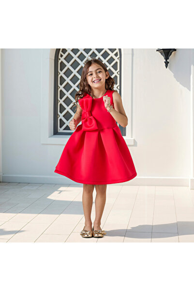 Juniors Giggles Solid Sleeveless Dress with Round Neck and Bow Detail