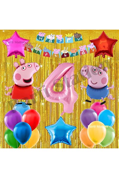 Parti Station مجموعة بالونات عيد الميلاد بمناسبة عيد ميلاد بيبا بيج، عمر 4 سن...