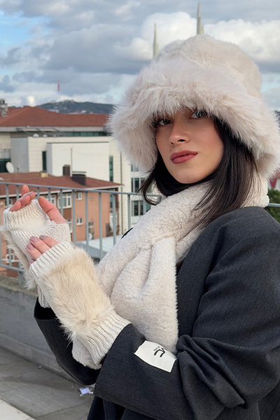 Mollycrush Women's Plush Fur Winter Hat Neck Warmer Gloves Set – 3-Piece Soft Set