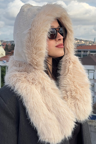 Mollycrush قبعة وشاح نسائية من الفرو الصناعي باللون البيج - موديل شتوي دافئ من القطيفة الناعمة