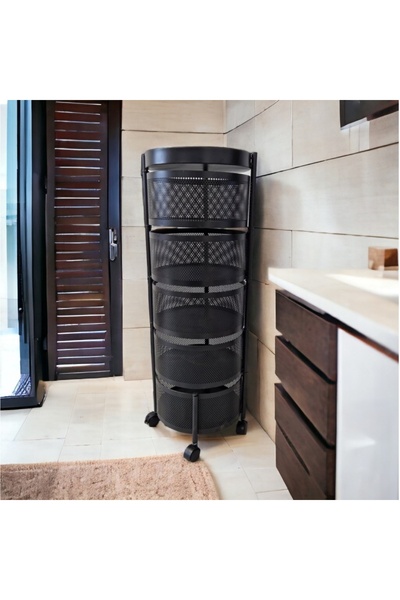 ECARLA Rotating shelf, 5 levels, with metal baskets and wheels, 33 x 90.5 cm, matte black, SZ33,