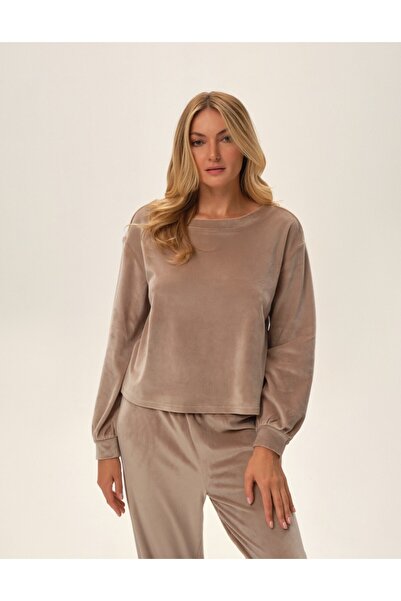 ESOTIQ Women's Velvet Two-Piece Set Homewear Loungewear Long Sleeve Top & Straight Leg Pants Comfy | Jazzy