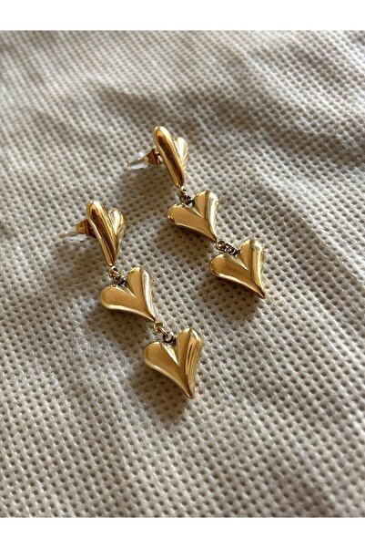 BİJUKO TAKI Stilinizi Parlatın أقراط باميلا المتدلية على شكل قلب ثلاثي، لون ذهبي