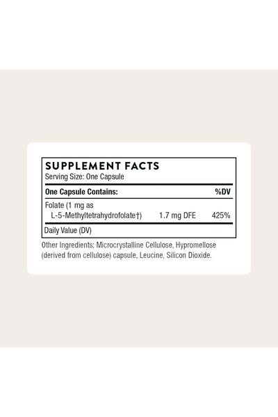 THORNE RESEARCH THORNE 5-MTHF 1mg Methylfolate (Active B9) - 60 Capsules
