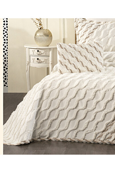 baladı home ev tekstil home collection Double Pompom Bedspread with Lace (Set of 4 Pieces) Bedspread and 2 Pillowcases Pique