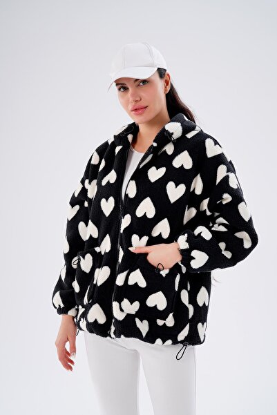 ŞİMAL Women's Heart Patterned Plush Coat 255401 -